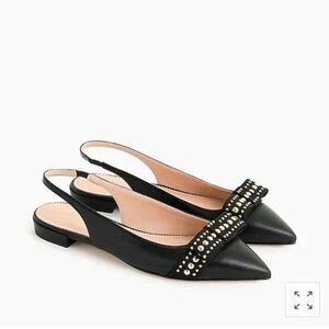 J. Crew Gwen Leather Pointy Toe Slingback with Studded Bow